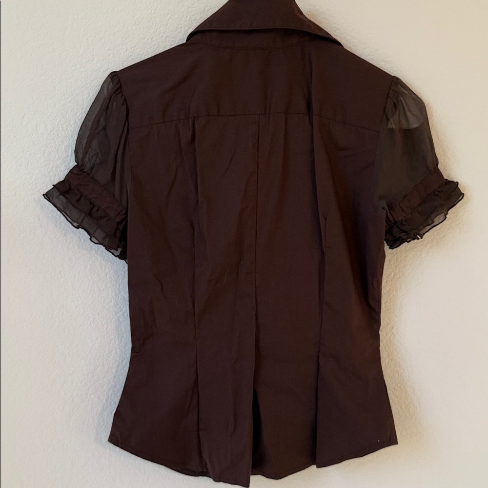 Bebe Chocolate Ruffle Blouse Small - Picture 10 of 13